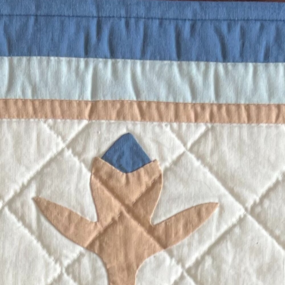 Handmade Hand-Stitched Appliqué Hand Quilted Floral Wall Hanging / Table Topper - Picture 5 of 11
